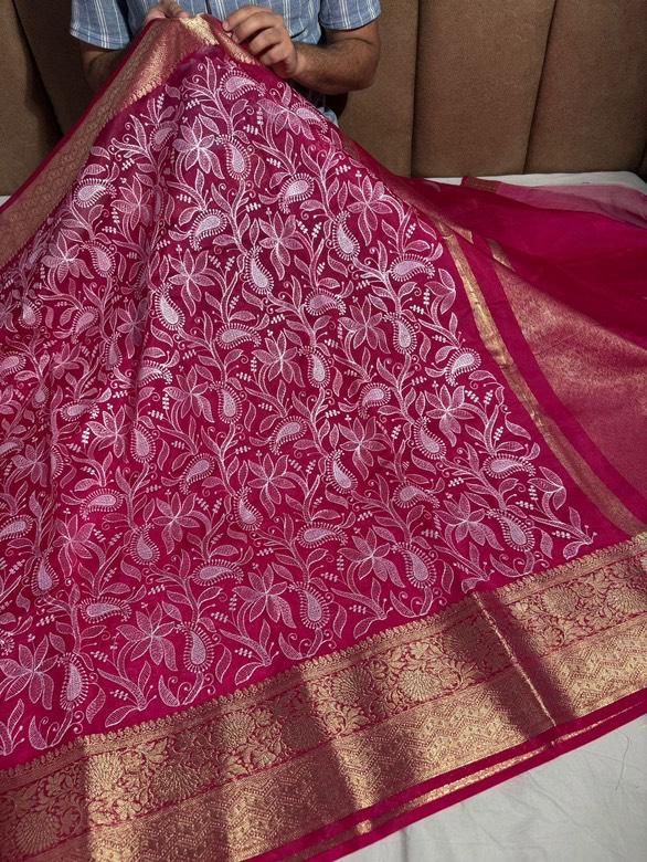 Traditional Linen Festival Saree - Front View