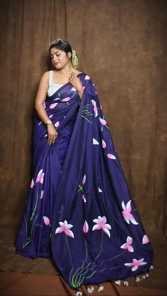 Traditional Linen Festival Saree - Front View