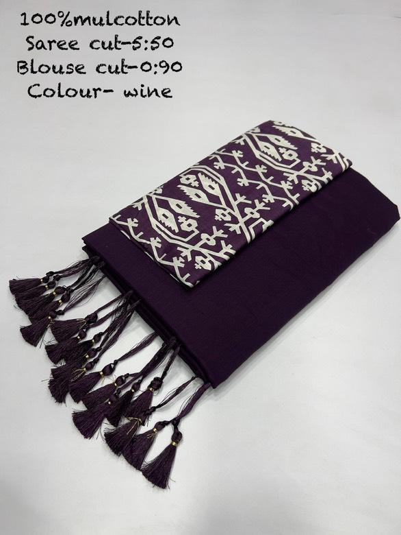 Pure Mul Cotton Saree with Cotton Blouse - Front View