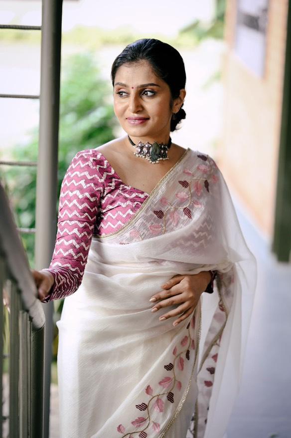 Traditional Linen Festival Saree - Front View